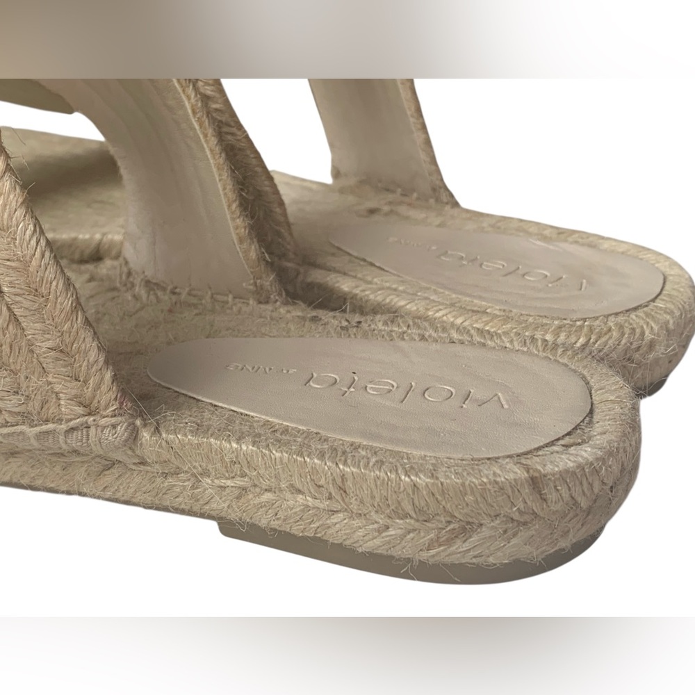 VIOLETA BY MANGO Natural Light Jute Flat Sandals Square Toe Woman’s Shoes - Picture 5 of 13